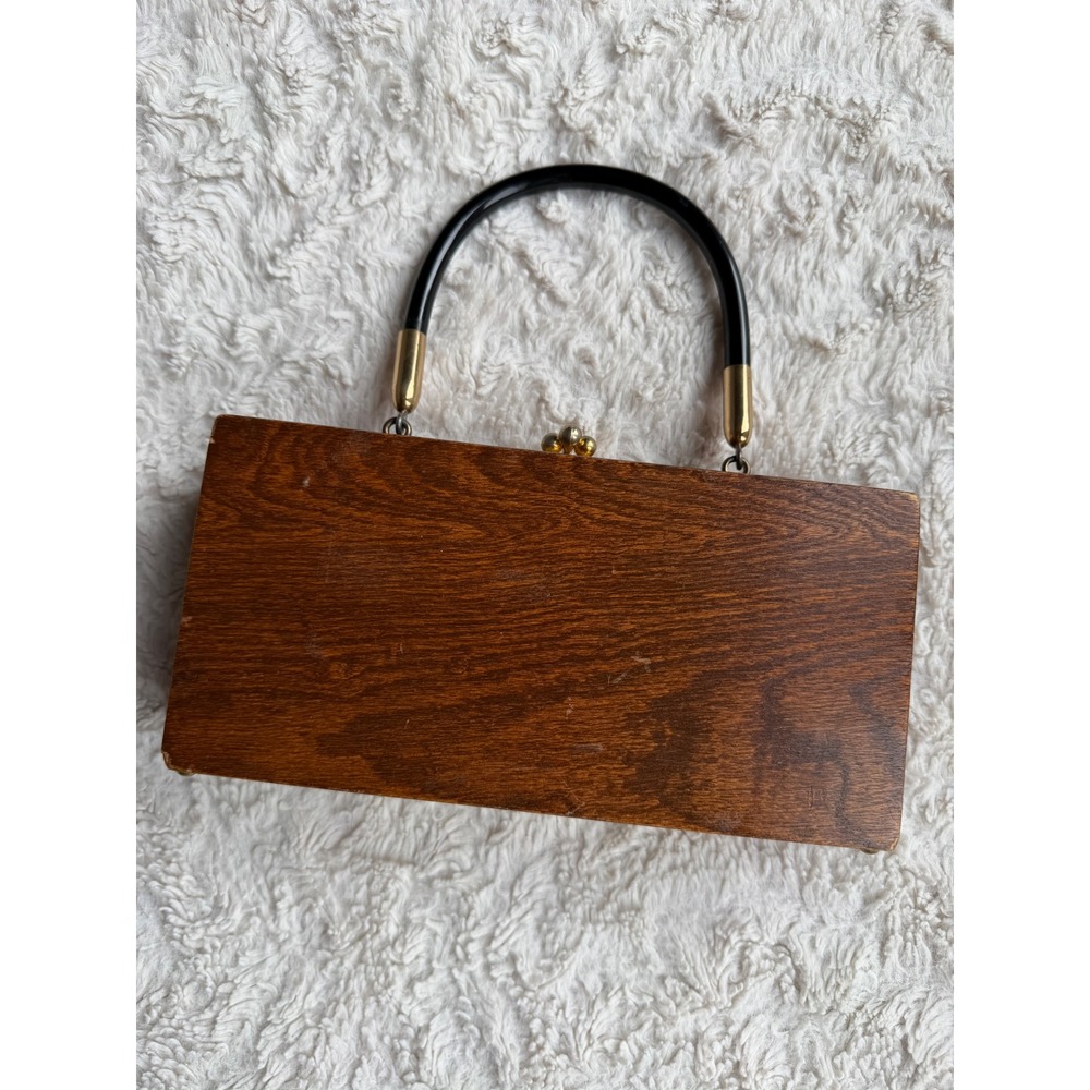 Enid Collins Original Box Bag LOVE Vintage Wood Top Handle Handbag Purse 1960s - Picture 7 of 17
